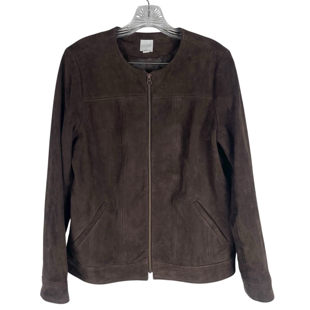 J. Jill Genuine Suede Leather Zip Jacket Walnut Brown Size S - Picture 3 of 11